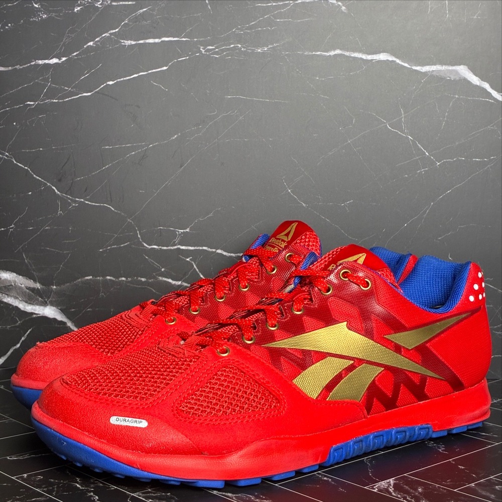 Reebok CrossFit Nano 2.0 Mens Red Gold Blue Training Shoes Size 9 Pre Owned.